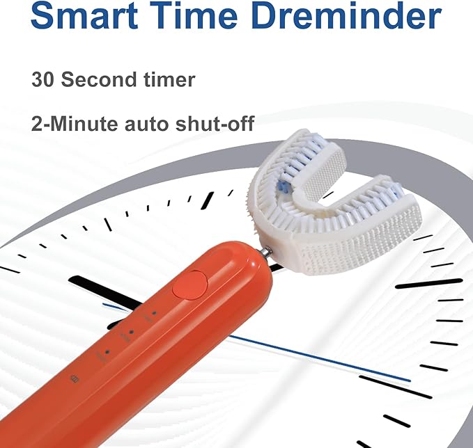 Ultrasonic U Shaped Toothbrush for Adults, Electric Toothbrush for 360-degree Cleaning with Wireless Charging, Waterproof IPX7, 3 Modes for Teeth Whitening(Orange)