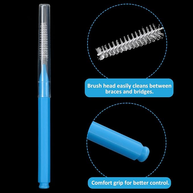 Patelai 100 Pieces Braces Brush for Cleaner Interdental Brush Toothpick Dental Tooth Flossing Head Oral Dental Hygiene Flosser Toothpick Cleaners Tooth Tool(Blue, Red,Suitable Size)