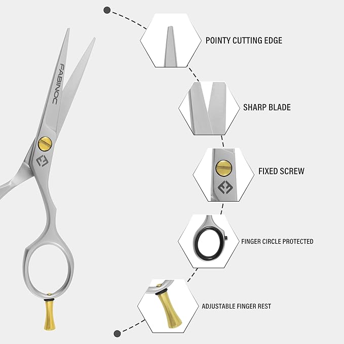 Beard and Mustache Scissors for Men 5" with 2 Combs & Pouch – German Quality Stainless Steel Hand-Forged Grooming Scissors for Facial Hair Trimming (Silver)