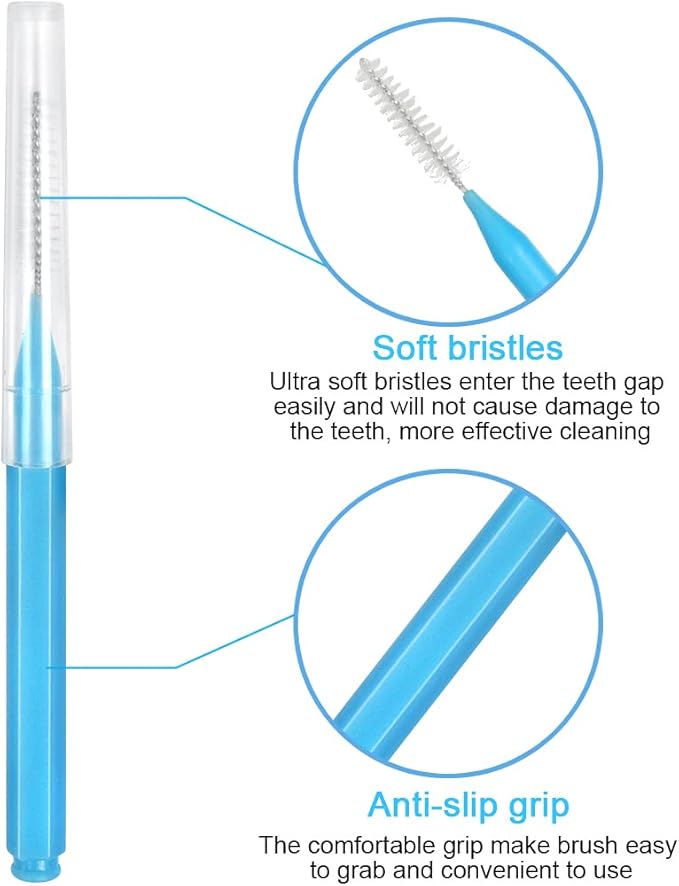 ewinever 100 Pieces Interdental Brush, Toothpicks Tooth Flossing Head Oral Dental Hygiene Brush, Braces Teeth Cleaner Dental Floss Stick Tooth Cleaning Tool