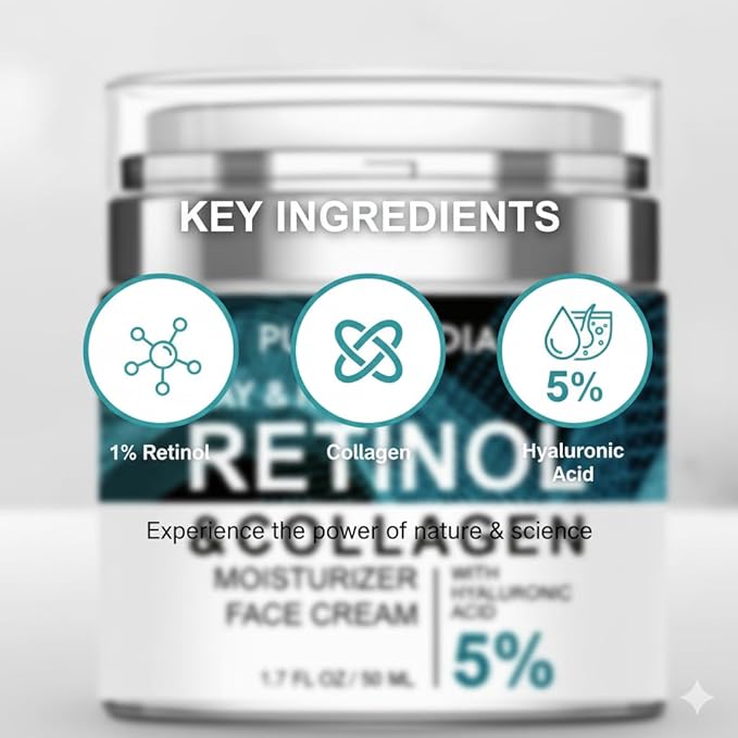 Retinol Cream for Face – Anti-Aging Moisturizer to Reduce Wrinkles & Fine Lines – Hydrating Retinol Night & Day Cream for Smooth, Firm Skin