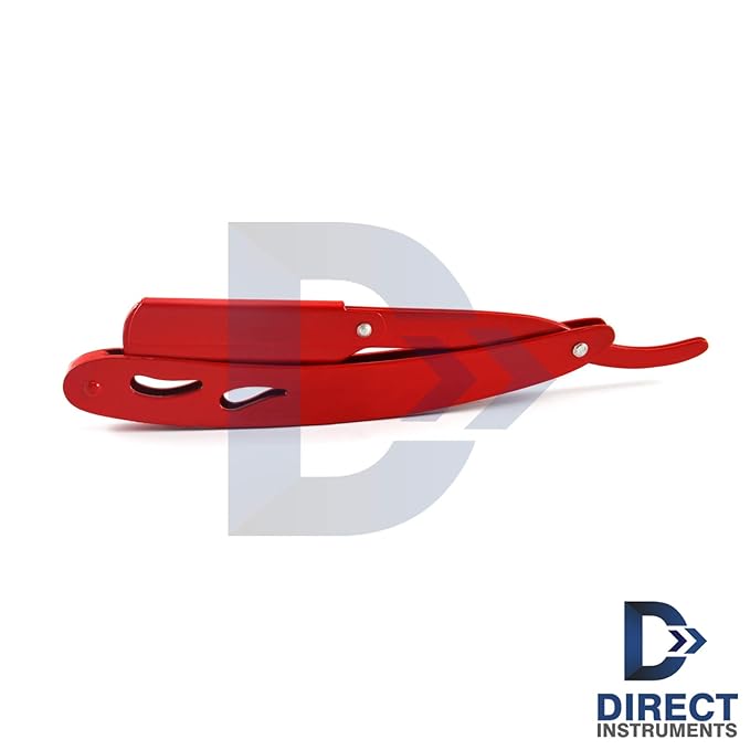 Straight Edge Shaving Razor Red Cut-Out Style Stainless Steel Handle Barbershop Men Shaver Knife Single Edge Blades