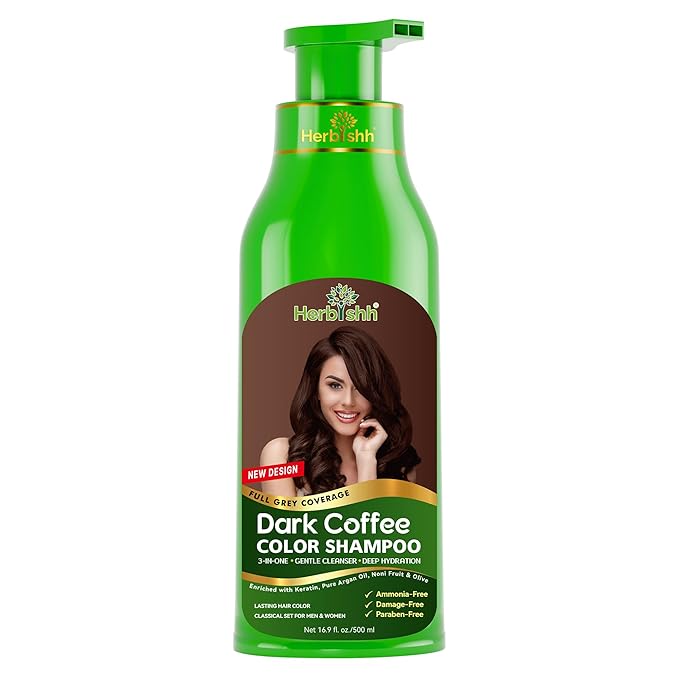 Herbishh Hair Color Shampoo for Gray Hair – Natural Hair Dye Shampoo – Colors Hair in Minutes – Lasts Up To 3-4 Weeks – 500ML – 3-In-1 Hair Color – Colors, Cleanses, and Conditions (Dark Coffee)