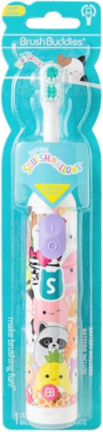 Brush Buddies Battery Powered Toothbrush Featuring Squishmallows, Oscillating 360 Degree Cleaning Power, Soft Rounded Bristles Electric Toothbrush for Adults, Battery Toothbrush