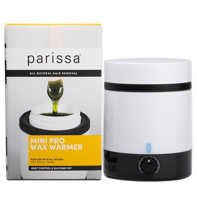 Parissa Mini Pro Electric Wax Warmer for At-Home Waxing with Silicone Cup for All Hair Removal Waxes, Face, Bikini, Leg, and Body, Simple to Use
