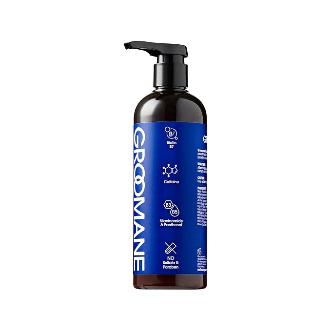 RED Pro GROOMANE Men Hair Conditioner with Biotin & Caffeine, Thickening, Anti-Hair-Loss Care, Moisturizes Scalp, Strengthen, Menthol Cooling, Sulfate- & Paraben-Free, Fuller-Looking Hair