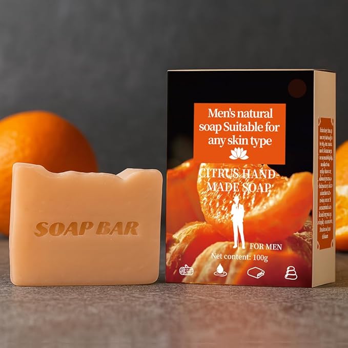 Natural Soap for Men, Soap Bar with Essential Oils, Cold Pressed Bar Soap for Men, Nourishing Mens Bar Soap (Citrus)