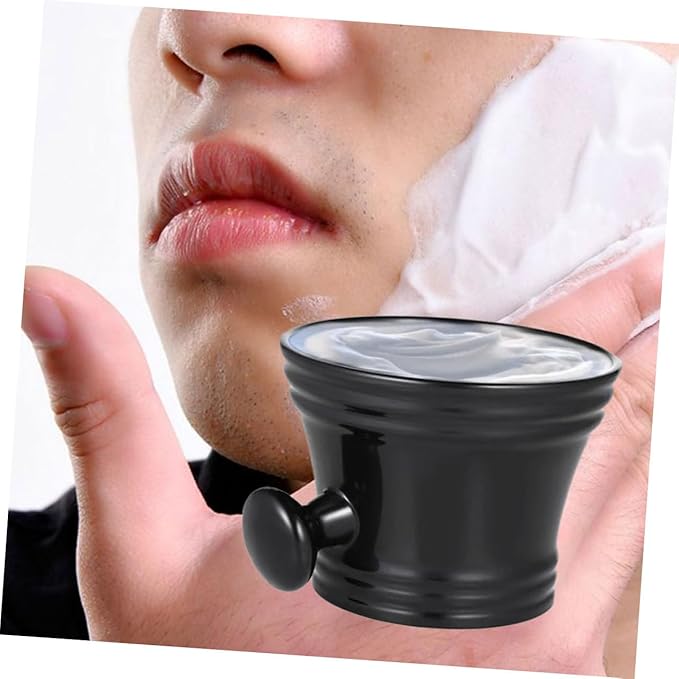FRCOLOR Plastic Shaving Soap Bowl with Round Handle for Men Durable and Portable Shaving Bowl for Traditional Lathering Black Color