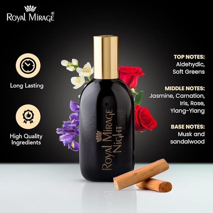 Royal Mirage Night Eau de Cologne - Premium Floral & Powdery Musk Fragrance Spray - 120ml (4 oz) Long-Lasting EDC - Authentic Heritage Scent