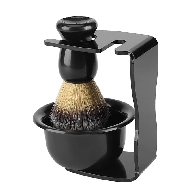 Shaving Brush Set, 3 in 1 Men Hair Shave Brushes Bowl Stand Shaving Cream Soap Razor Holder Mug Kit Soft Nylon Cleaning Tool for Wet Father Husband Boyfriend Birthday Dad Valentines Day Gifts Women