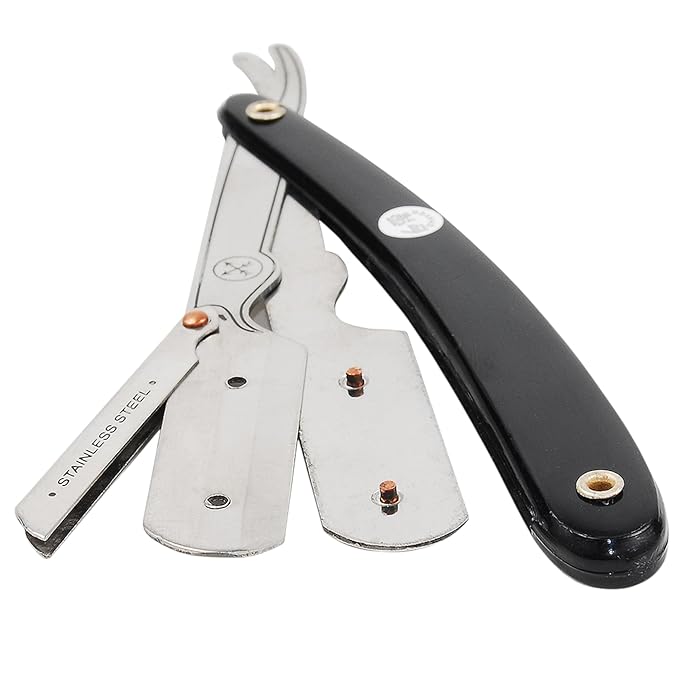 Parker SRB Straight Edge Barber Razor – Stainless Steel Blade Arm & Resin Handle – Uses Half Double Edge Razor Blades – Includes 5 Pre-Cut Blades – Professional Shaving Tool