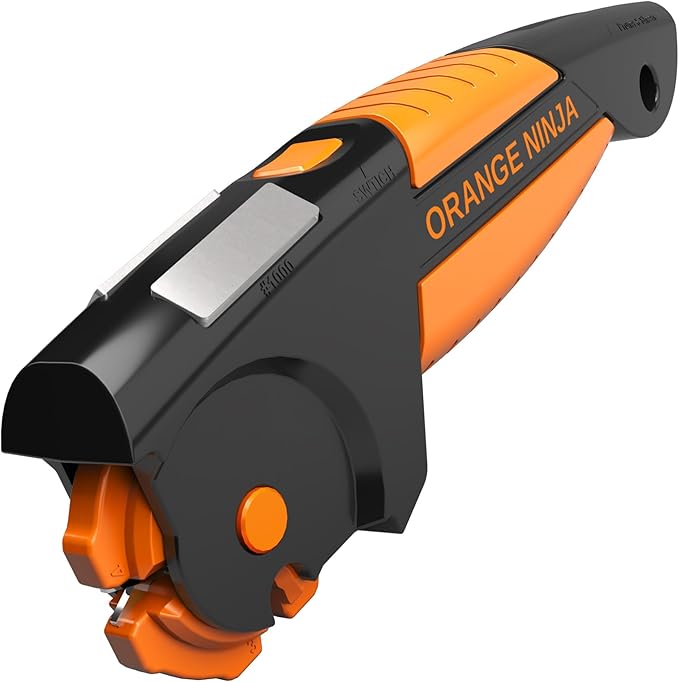 Orange Ninja 7-in-1 Knife & Garden Tool Sharpener – Sharpens Pocket Knives, Axe, Hatchet, Machete, Pruner & Hedge Shears – Repairs & Hones Edges by Sharp Pebble