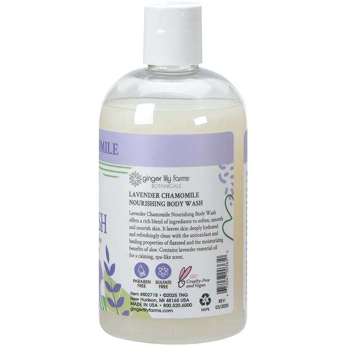 Ginger Lily Farms Botanicals Nourishing Body Wash, 100% Vegan & Cruelty-Free, Lavender Chamomile Scent, 12 Fl Oz (Pack of 6)