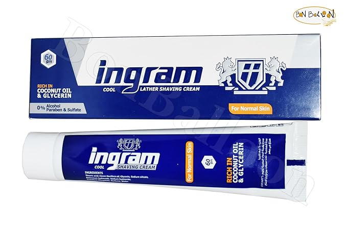 Lather Shave Cool Ingram Shaving Cream Tube 60g Glycerin Coconut Oil Made In Egypt (2 Pack = 4.23 oz / 120 gm)