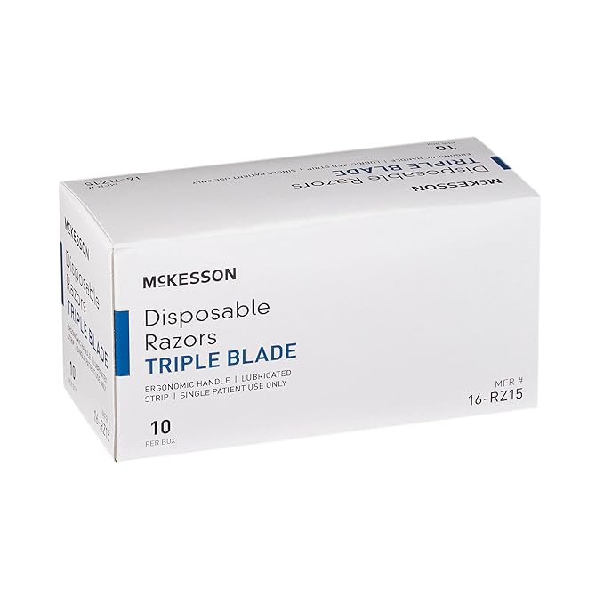 McKesson Disposable Razors, Stainless Steel Triple Blade, Lubricated Strip, Ergonomic Handle, Turquoise, 10 Count, 1 Pack