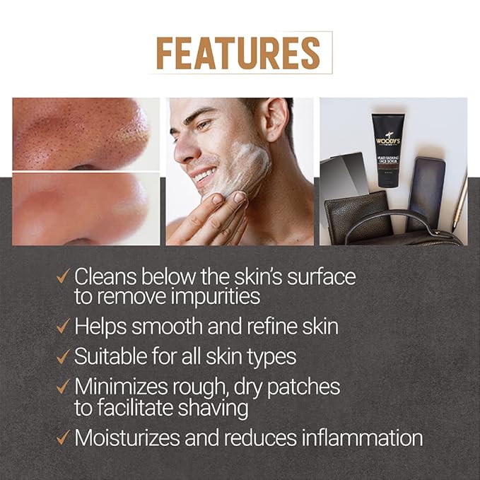 Woody's Multi-Tasking Face Scrub, Hydrating Cleanser and Exfoliant for Men, 5 Fl Oz