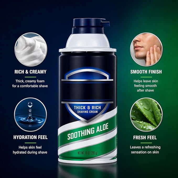 Men’s Shaving Cream with Aloe, 10 oz, Classic Shave Cream for Daily Grooming, Smooth Lather for Easy Razor Glide