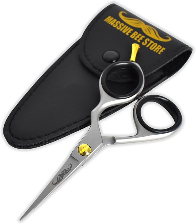 Rounded-Tip Trimming Scissors for Men – Stainless Steel High Carbon Beard, Mustache, and Ear Hair Grooming Scissor (Silver-Pointy-Tip)