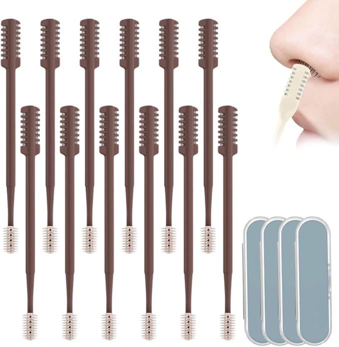 Nasal Hair Cutter, 2026 Upgraded Double Sided Portable Nose Hair Trimmer for Women Men, Travel Essentials Washable Nose Hair Remover Grooming Tool (Coffee, 12 Pcs)