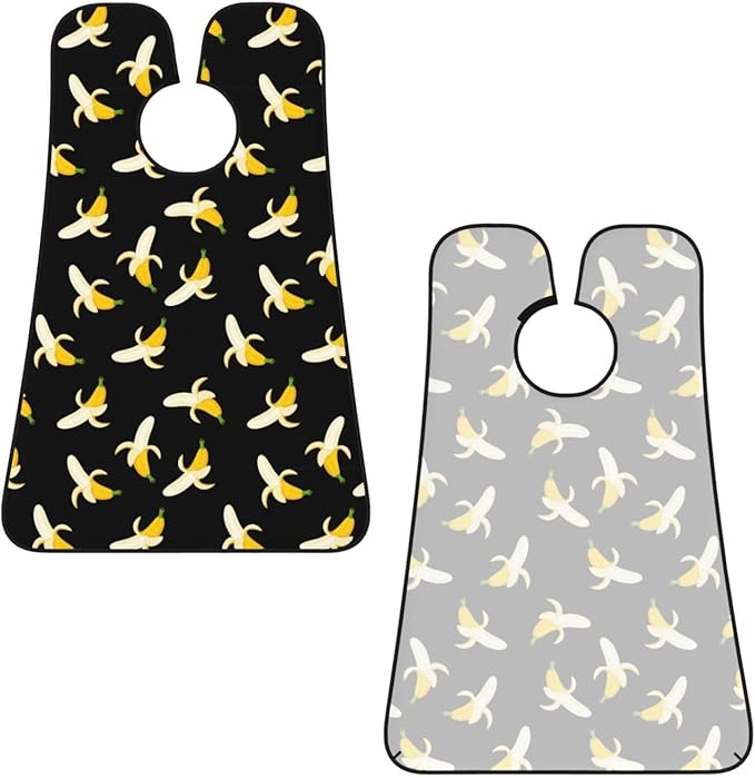 Beard Bib Apron for Men Shaving, Waterproof Non-Stick Hair Catcher with Suction Cups, Grooming Essential for Dad Husband, Yellow Banana Fruit Funny Black Pattern Shave Bib