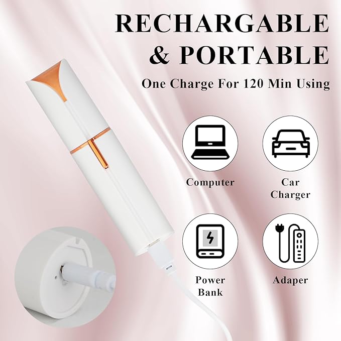 Facial Hair Removal for Women Men，Electric Painless Hair Removal Device Included 2 x Replacement Heads，USB Rechargeable Lady Womens Face Shaver for Lip，Chin，Arms Easy to Carry