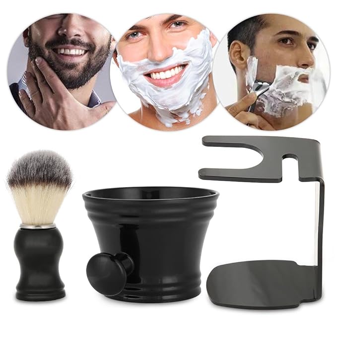 Shaving Brush Set, 3 in 1 Shaving Kit for Men Hair Beard Brush with Stand Shaver Holder and Shaving Bowl Men's Shaving Brush And Bowl Mug for Father Day Gifts