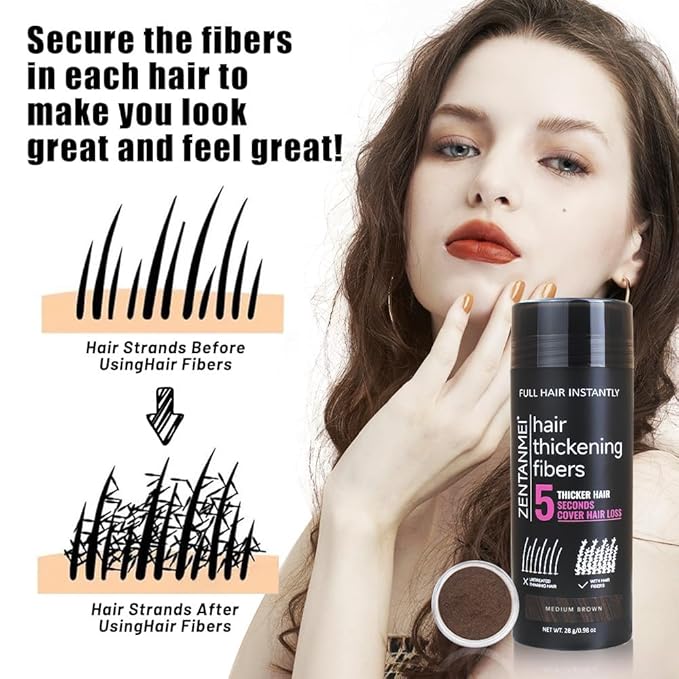 Hair Fibers for Thinning Hair for Women All-Natural Hair Building Fibers 0.98 Oz Hair Volume Powder Bald Spot Cover Up for Men & Women (Light Brown)