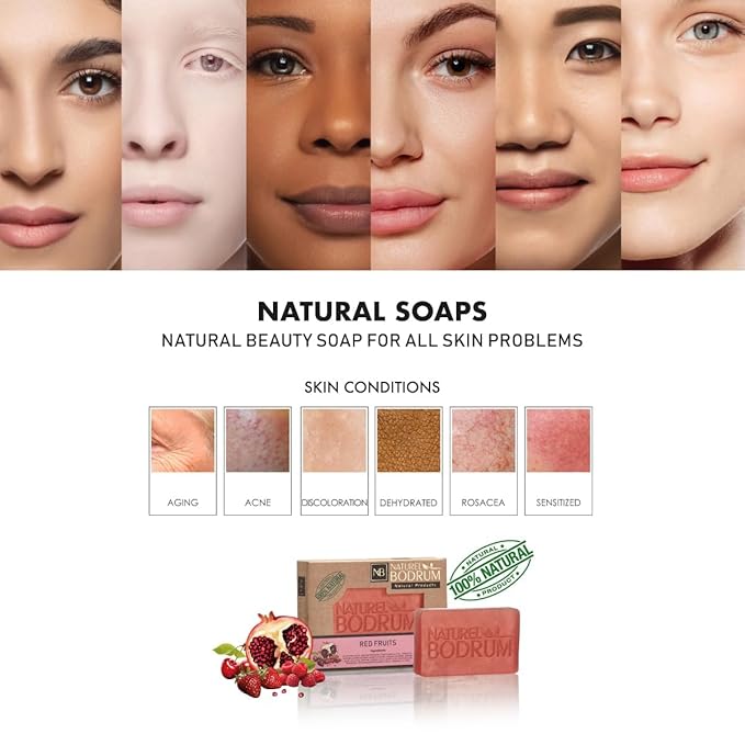 Red Fruits Organic Soap Bar for Women and Men, Pack of 2 Glycerin Soap Bars - Antioxidant Red Fruits Extract Bar Soap for Refreshed Skin - Natural & Vegan Spa Gift, for All Skin Types