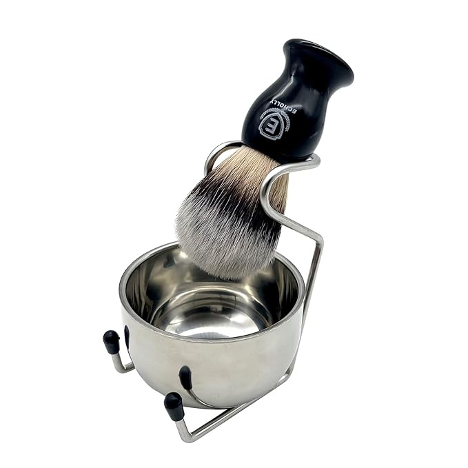 Men's Travel Shaving Brush Set-3pcs Wet Shave Kit with Synthetic Hair Brush, Stainless Bowl & Stand-Lightweight, Quick Dry, Easy to Carry by Echolly