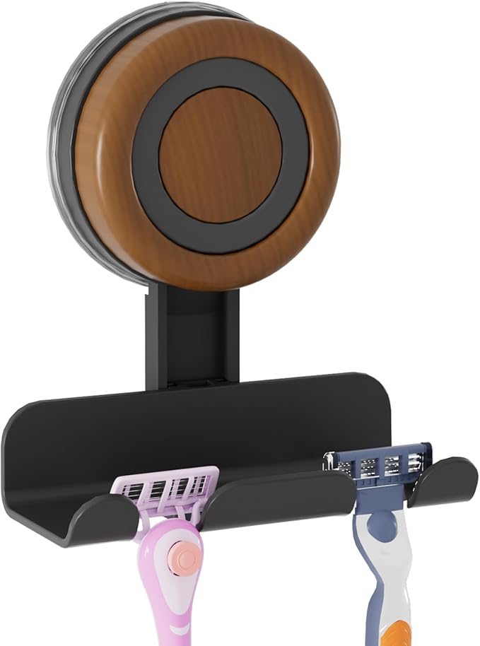 Razor Holder for Shower, Suction Cup Shaver Holder for Wall, Removable&Reusable Suction Cup Hooks for Bathroom, Damage-Free Suction Shower Hooks, Wall Mounted Razor Stand, Black