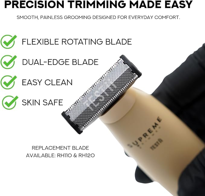 Supreme Trimmer Testii STH120 Men’s Ball Trimmer and Body Groomer, Waterproof Wet Dry Use, Skin-Safe Blade System, USB-C Fast Charging, 90 Min Runtime, Replacement Heads Available