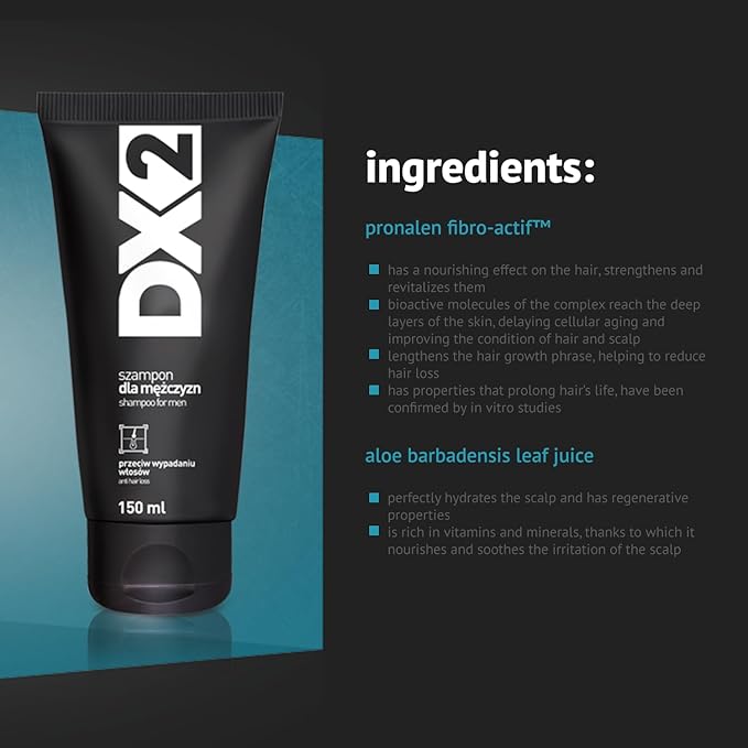 DX2 - Prevent Hair Loss Shampoo for Men - Restores Follicles, Improve Thinning Strands with Pronalen Fibro Actif & Aloe Juice - 150ml