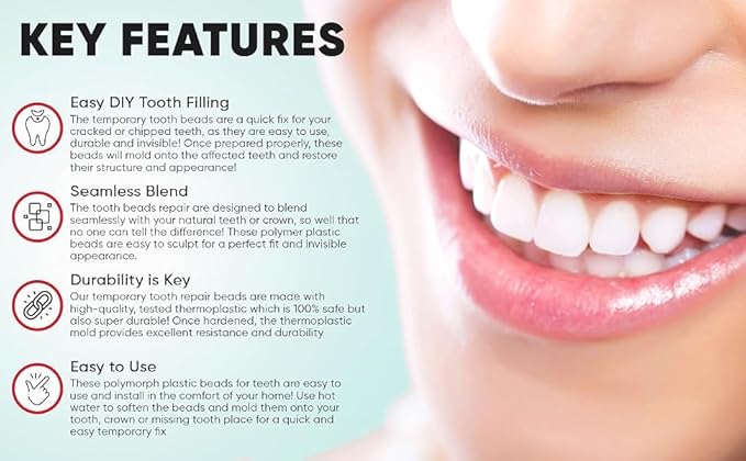 Formit Crafts Thermoplastic Beads for Teeth Repair, DIY Tooth Filling, Moldable Thermal Beads, Ideal for Chipped, Cracked Teeth – Realistic and Durable, 20 Grams