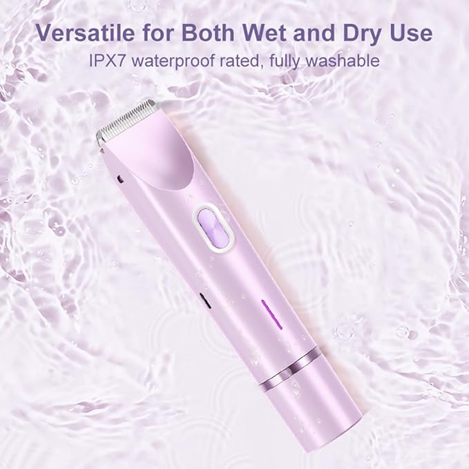 Women's Electric Shaver Bikini Trimmer for Women Razors 2-in-1 Dual Head Design IPX7 Waterproof Wet & Dry Use Body Groomer Hair Trimmer Remover for Facial Underarm Arm Face Leg Bikini (Purple)