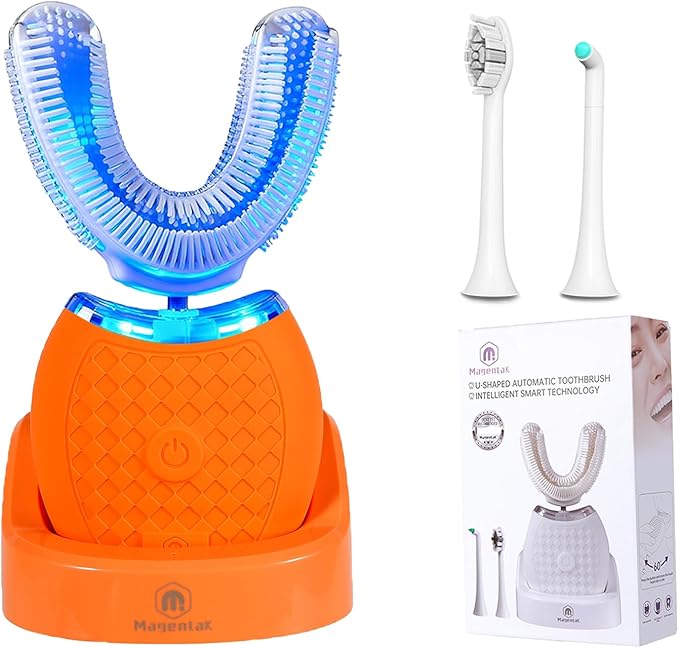 Ultrasonic U-Shaped Toothbrush for Adults, Electric Toothbrush for Teeth Whitening, Automatic 360-degree with Waterproof IPX7,3 Modes for Cleaning(Orange)