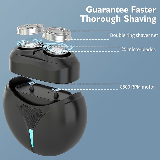 Mini Dual-Head Electric Shaver,Type-C Charging,Use for 30 Days,IPX7 Waterproof,8500RPM Motor,Electric Razor,Shaver for Men