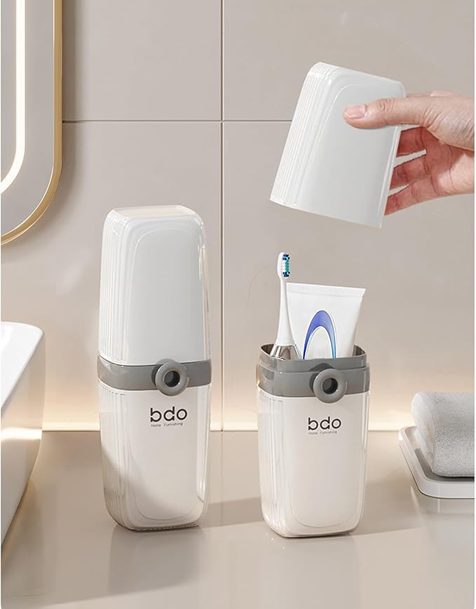 Toothbrush Cup Toothbrush Travel Case, Travel Toothbrush Holder Case with Cover Portable Multifunctional Toothbrush Cover, Suitable for Travel Business Camping Bathroom School or Daily Uses (A-White)