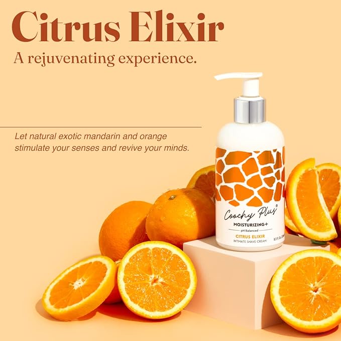 IntiMD Coochy Plus Intimate Shaving Cream Citrus Elixir For Pubic, Bikini Line, Armpit and more - Rash-Free With Patent-Pending Moisturizing+ Formula - Prevents Razor Burns & Bumps, In-Grown Hair