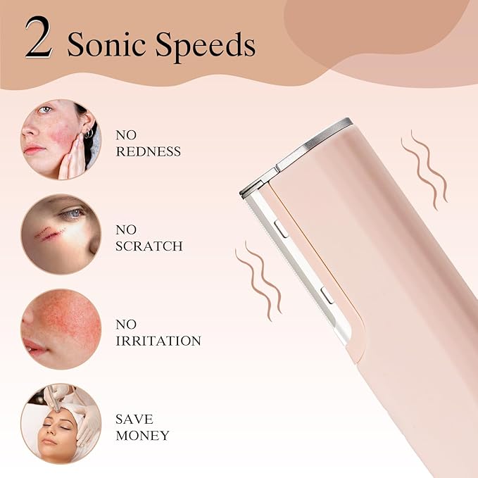 Dermaplane Razor for Women Face with 6 Refill Blades Dermaplaning Tool for Face to Remove Facial Hair & Peach Fuzz Sonic Dermaplaning Tool for Women Facial Hair Shaver LED Light Eyebrow Trimmer Razor