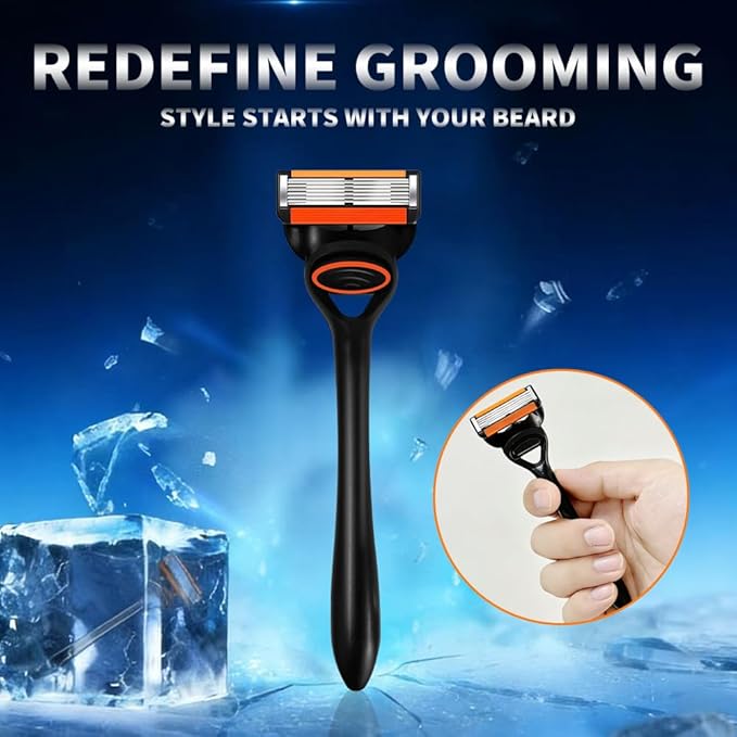 Men’s Cartridge Razors with 4 Replacement Cartridges,Pivoting Head, 6 Flex Stainless Steel Blades & Lubrication Strip for Smooth Shaving - Precision Engineered for Daily Use and Travel