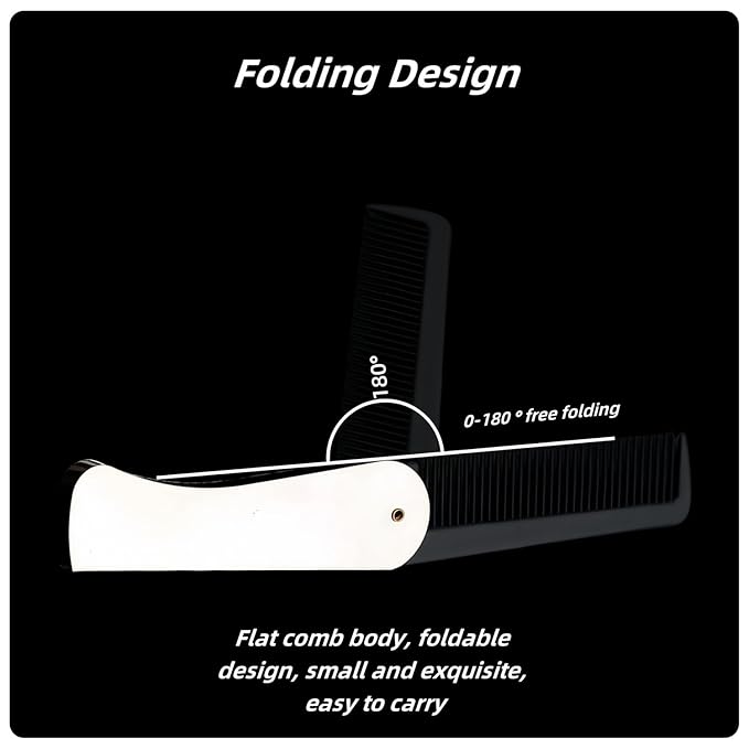 4 Pcs Folding Pocket Combs for Men - Stainless Steel Fine Tooth Hair Beard Combs for Styling Hair, Beard or Mustache Care, Compact Design for Travel & Everyday Grooming (Silver)