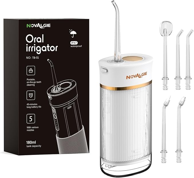 Portable Travel Water Dental Flosser: Mini Cordless Oral Irrigator with Telescopic 180ML Tank 3 Mode 5 Nozzles, IPX7 Waterproof Teeth Cleaner for Braces, Orthodontic, Sensitive Gums Home