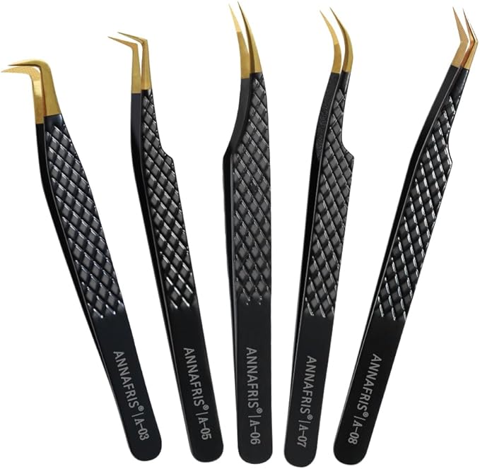 Lash Tweezers for Eyelash Extensions,Precision Fiber Tip for Volume Eyelash Extensions,Lash Extension Tweezers for Easy Application and Removal-A03+05+06+07+08
