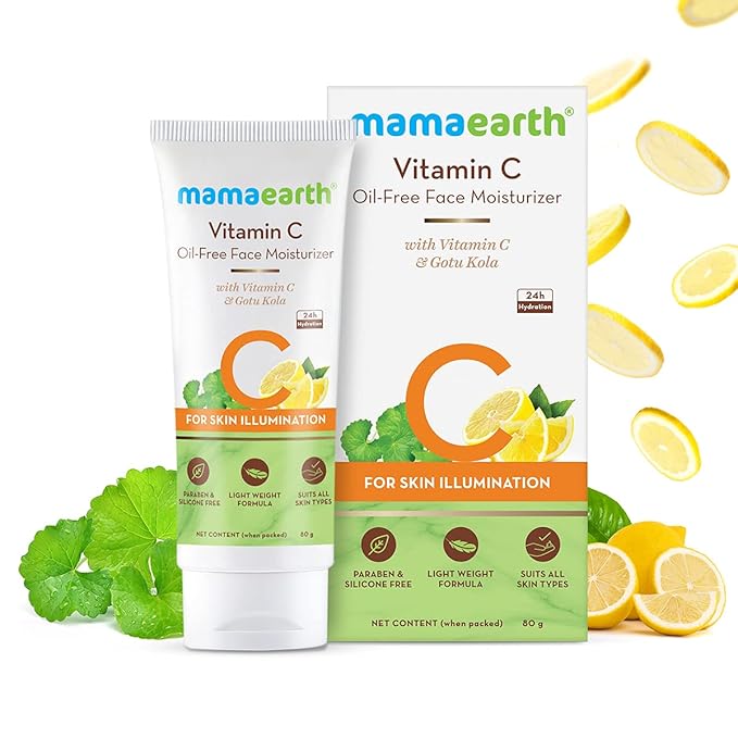MAMAEARTH Vitamin C Oil-Free Face Moisturizer | Skin Illumination with Gotu Kola | Reduces Dryness & Restores Radiance | Non-Sticky Moisturization | 2.71 Fl Oz (80ml)