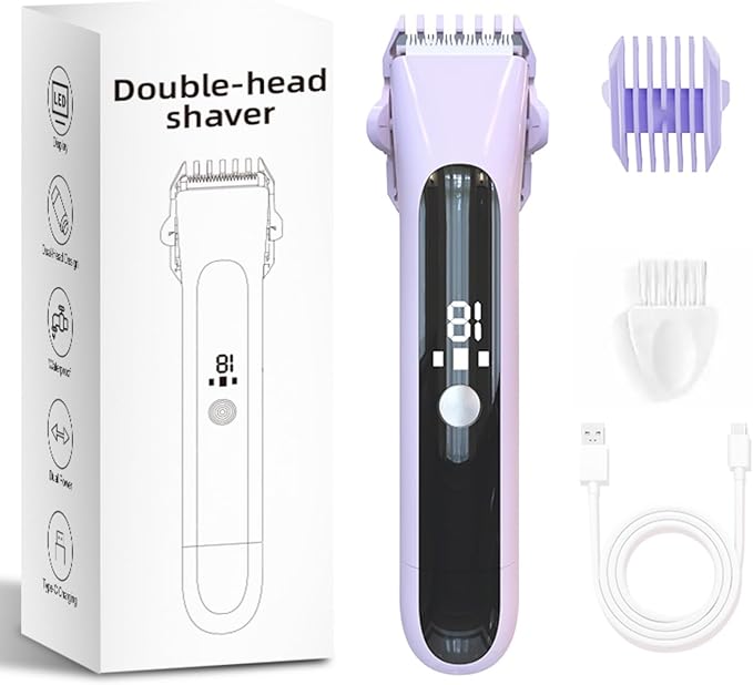 Facial Hair Removal for Women, 2 in 1 Electric Shaver for Women, Dual Head Ceramic Blad, with Digital Display, Rechargeable Epilators Hair Removal for Beard Body Grooming