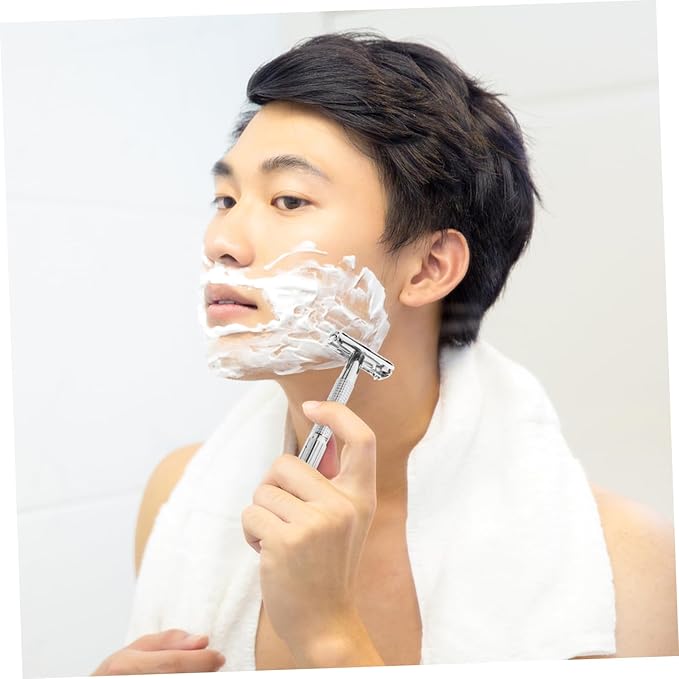 1Set Manual Shaving Razor Long Handle Beard Shaver for All Hair Types Double Safety Razor for Smooth Shaving for Home Use Relief and Beard Styling
