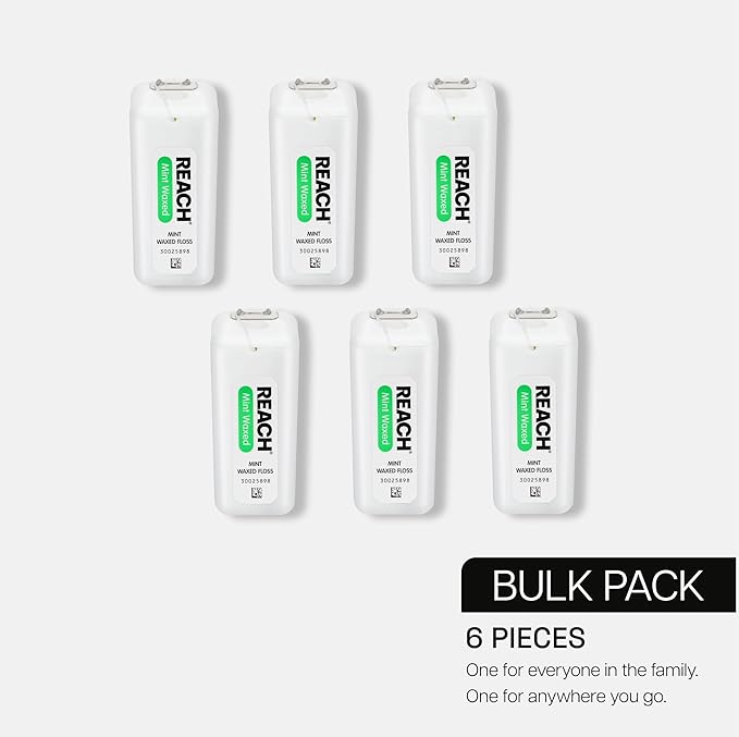 REACH Waxed Dental Floss, Mint, Plaque Remover for Teeth, Shred Resistant, Floss Slides Smoothly, Easy to Use, Waxed, Deep Cleaning Teeth, Oral Care, PFAS Free, for Adults & Kids, 6 Pack, 200 yd