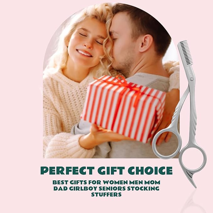 Eyebrow Trimming Scissors with Combs, Eyebrow Cutter Hair Removal Eyebrow Scissors,Eye brow razors, Eyebrow trimmer for women,Gifts For Men Women Stocking Stuffers (Grey)