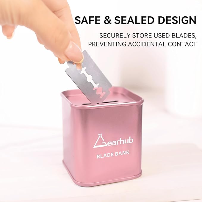 Gearhub Blade Bank Sharps Disposal Container Safely Store Used Safety Razor Blades Large Capacity for Barber Shops & Personal Use Sealed Design Holds 300+ Blades Matte Pink