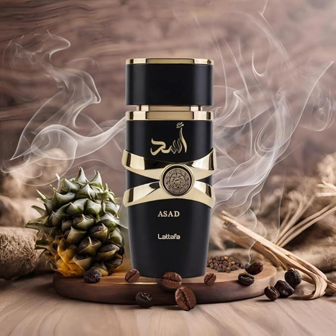 Lattafa Perfumes Asad for Unisex Eau de Parfum Spray, 3.4 Ounce / 100 ml with Elegant Velvet Pouch and 3 Refillable Atomizer Spray Bottles